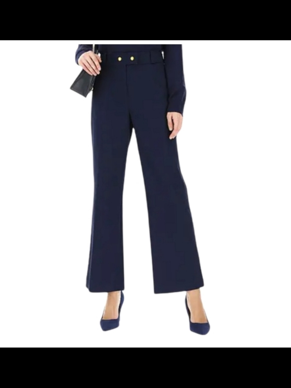 Tory Burch Maddie Navy Blue Wide Leg Sailor Pants Gold Snap Button Size 2